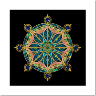 Dharma Wheel - Dharmachakra Gemstone & Gold Posters and Art